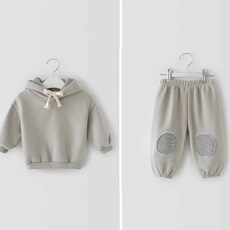 Baby Cute Hoodie & Striped Patch Pants Set