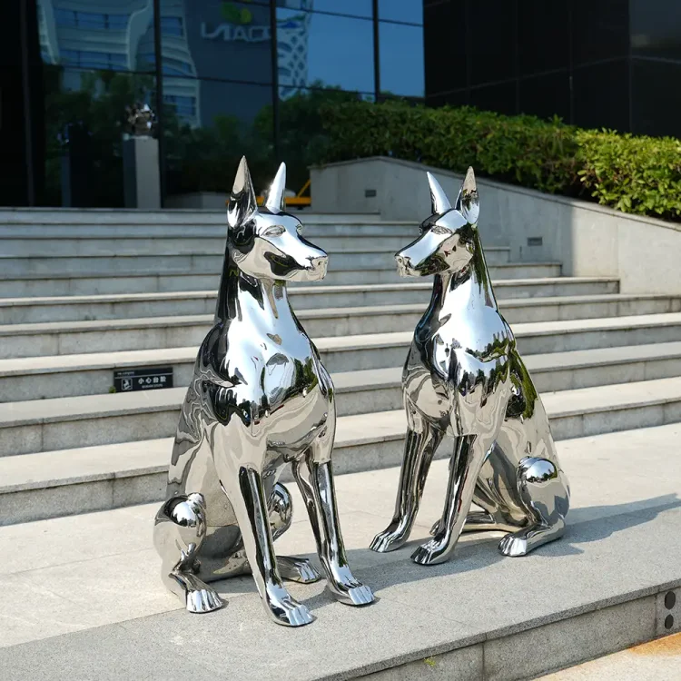 Modern Art Stainless Steel Doberman Sculpture