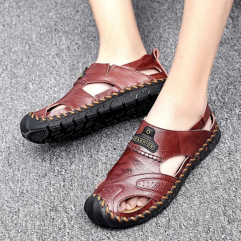 Men's Leather Beach Sandals Outdoor Breathable Casual Footwear Walking Sandals