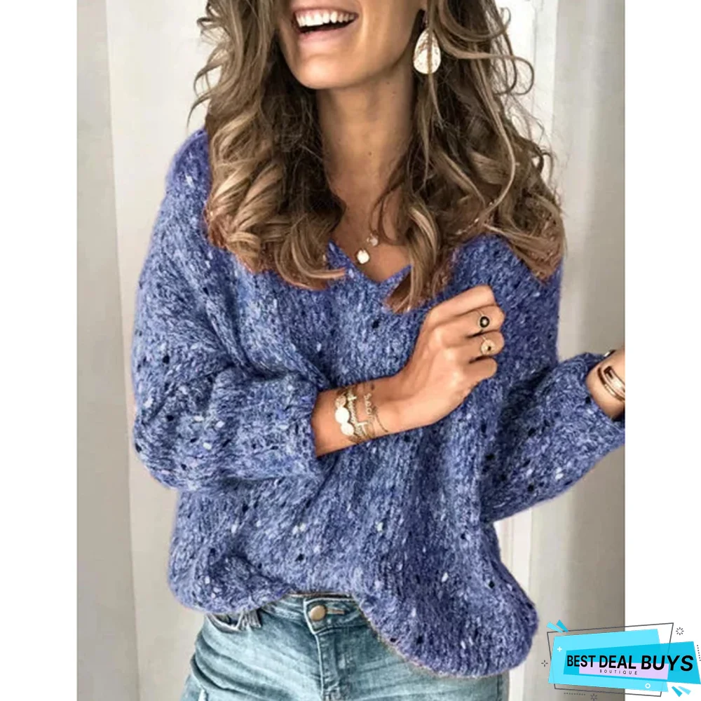 Women's V-Neck Long-Sleeved Casual Pullover Sweater