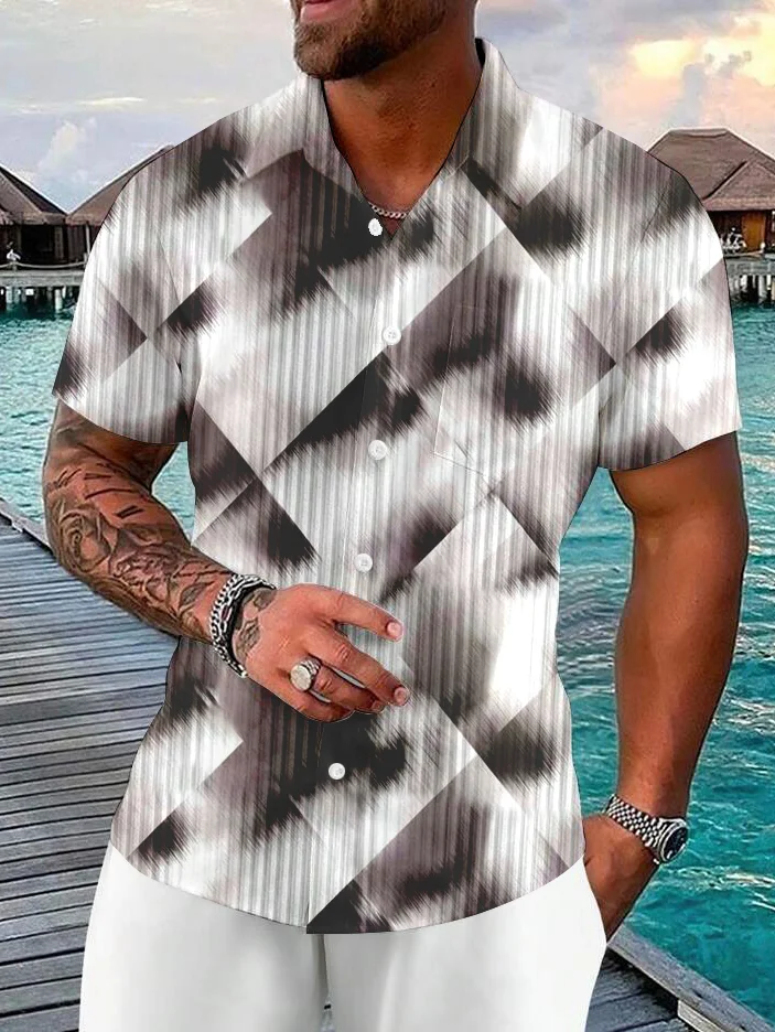 Men's Geometric Art Irregular Pattern Print Short Sleeve Shirt