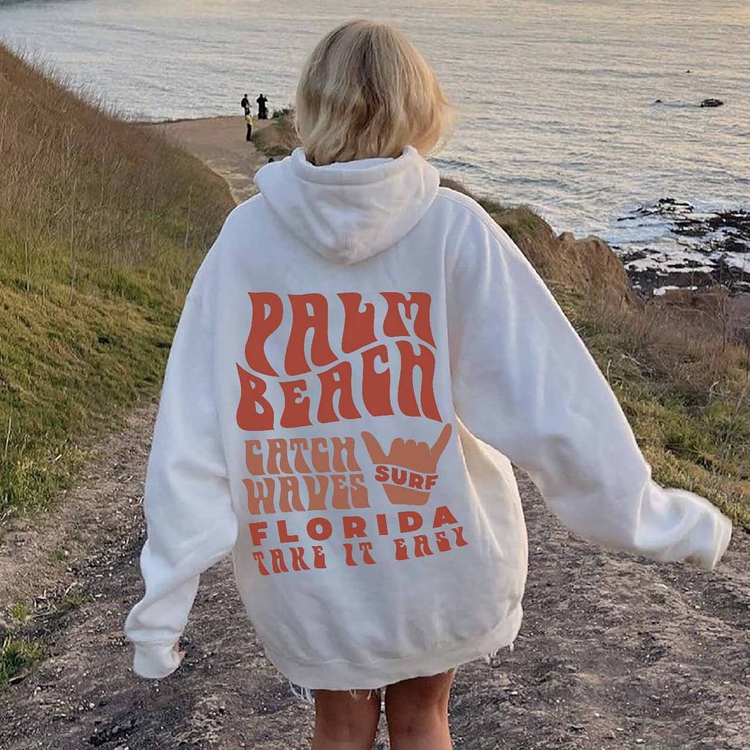 Women's Palm Beach Print Casual Hoodie