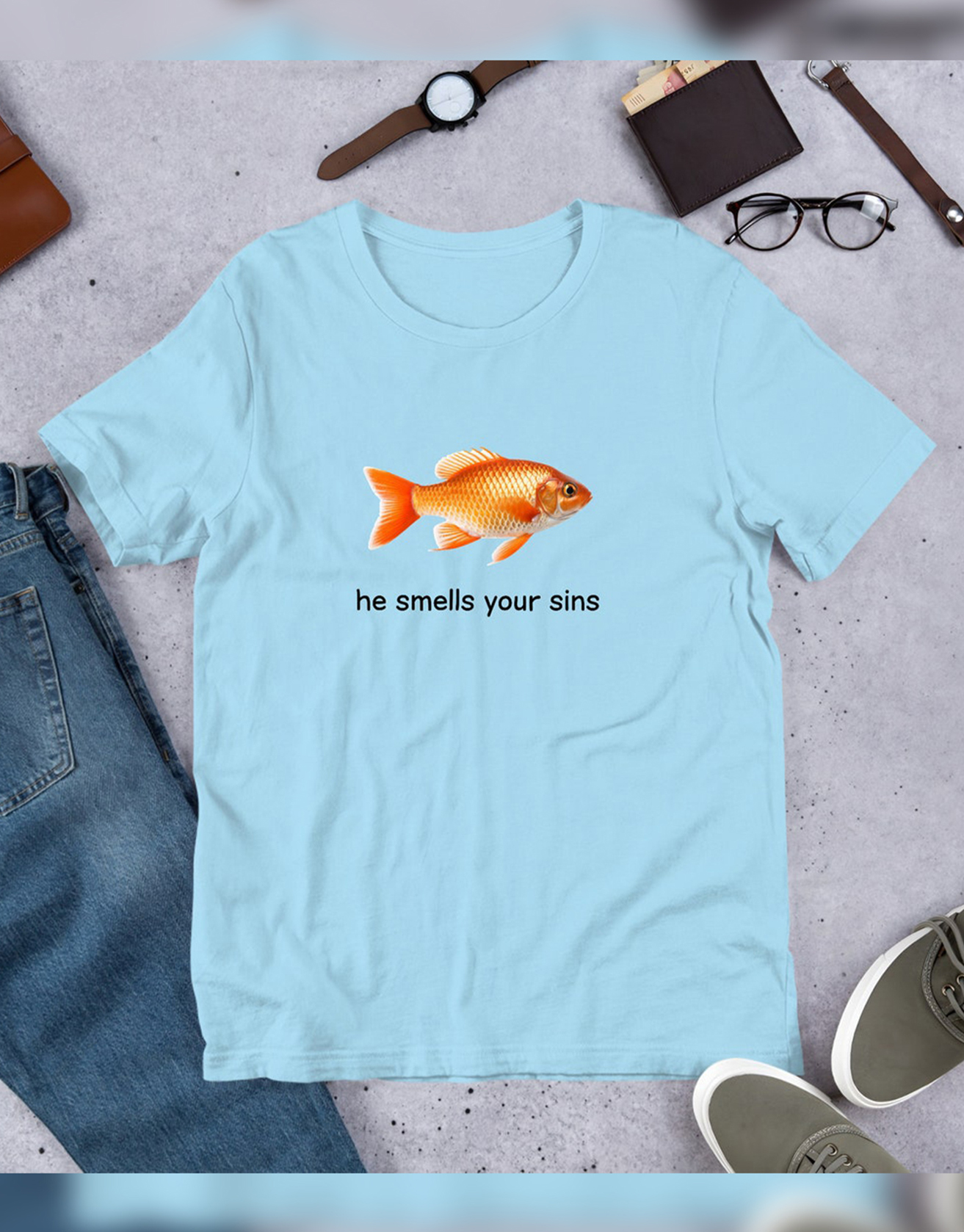 He Smells Your Sins Goldfish Tshirt Y2K Funny Meme Shirt / TECHWEAR CLUB / Techwear