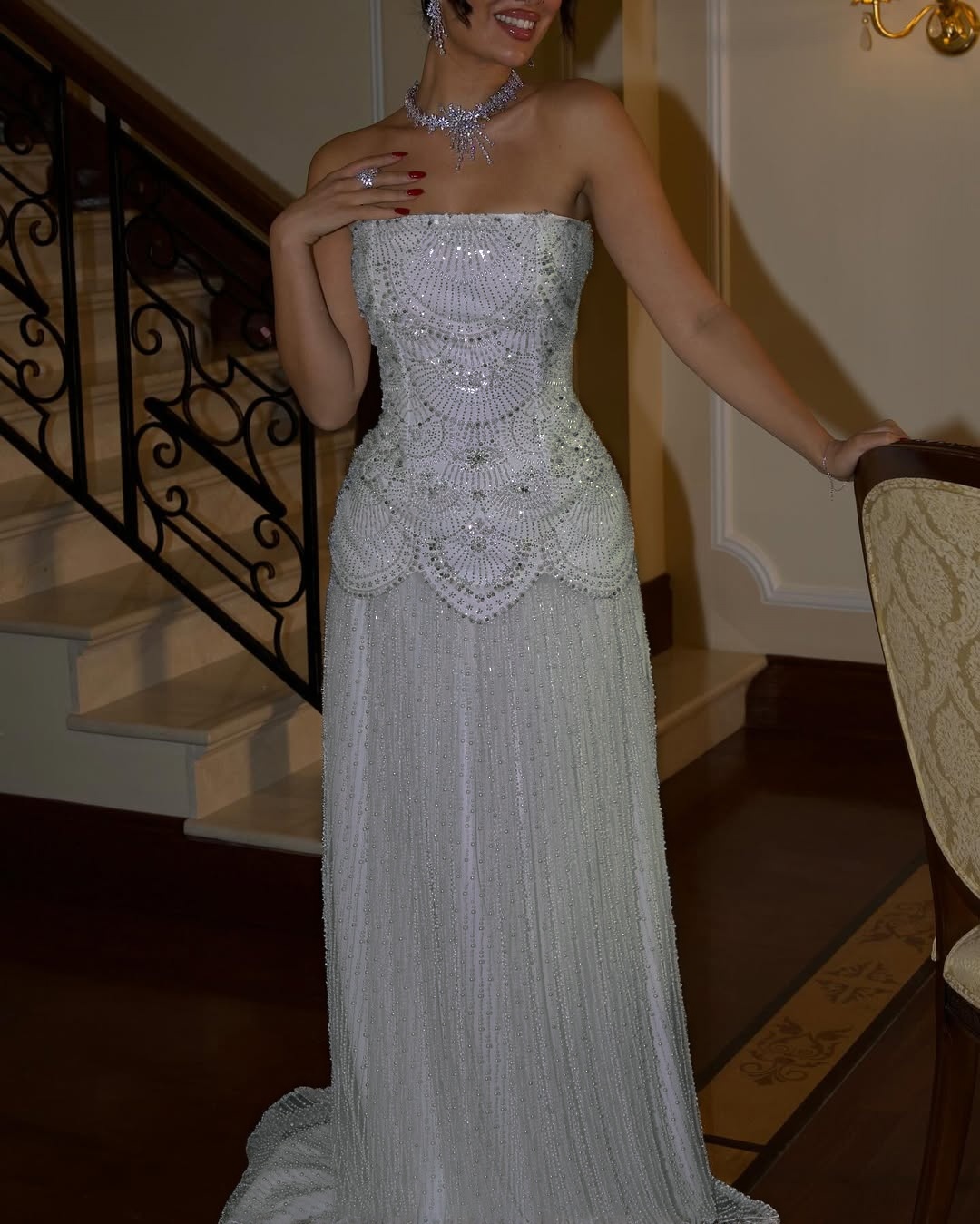 Lussooy Shinning Sleeveless Strapless Long Prom Dress with Beadings 