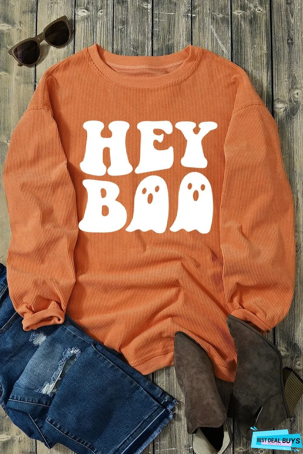 Letter Graphic Round Neck Long Sleeve Sweatshirt