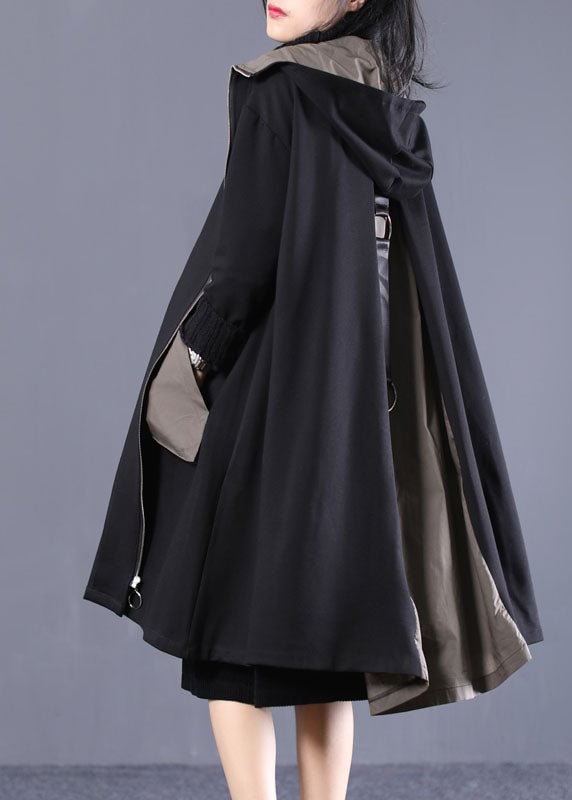 Boho Black Hooded Patchwork Cotton Coat Spring CK457- Fabulory