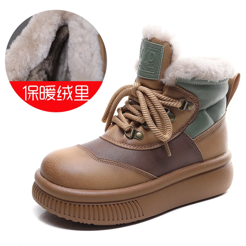 Yyvonne Leisure Snow Boots Women Double Zipper Wool Short Boots Warm Plus Velvet Martin Boots Thick Cotton Boots