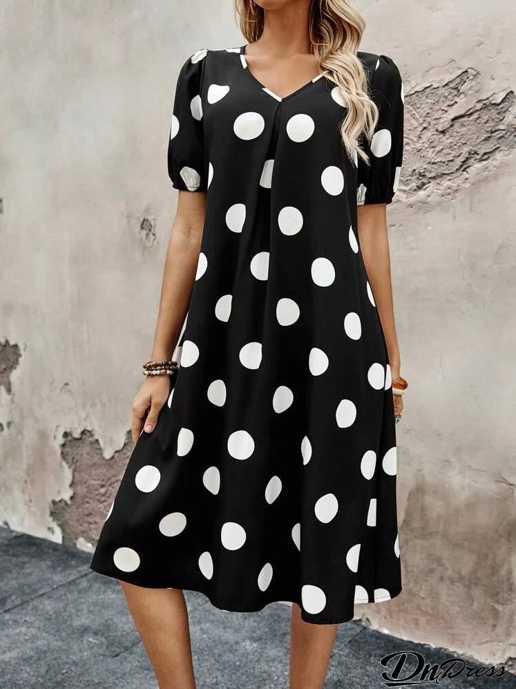 Women's Polka Dot Print Simple Daily Short Sleeve Dress