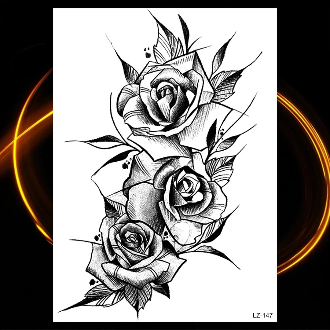 Sdrawing Black Rose Flower Compass Temporary Tattoos For Girl Men Skull Cross Butterfly Fake Tattoo Sexy Thigh Waterproof Tatoo