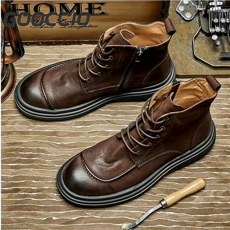 DT195 Retro-Style Cowhide Martin Boots For Men GOOCCIO   
