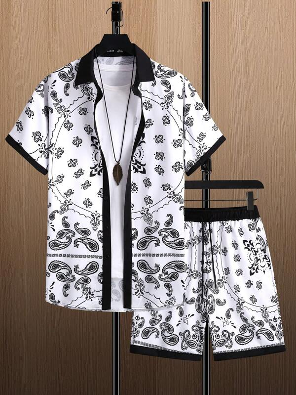 Men Random Baroque Print Shirt & Shorts