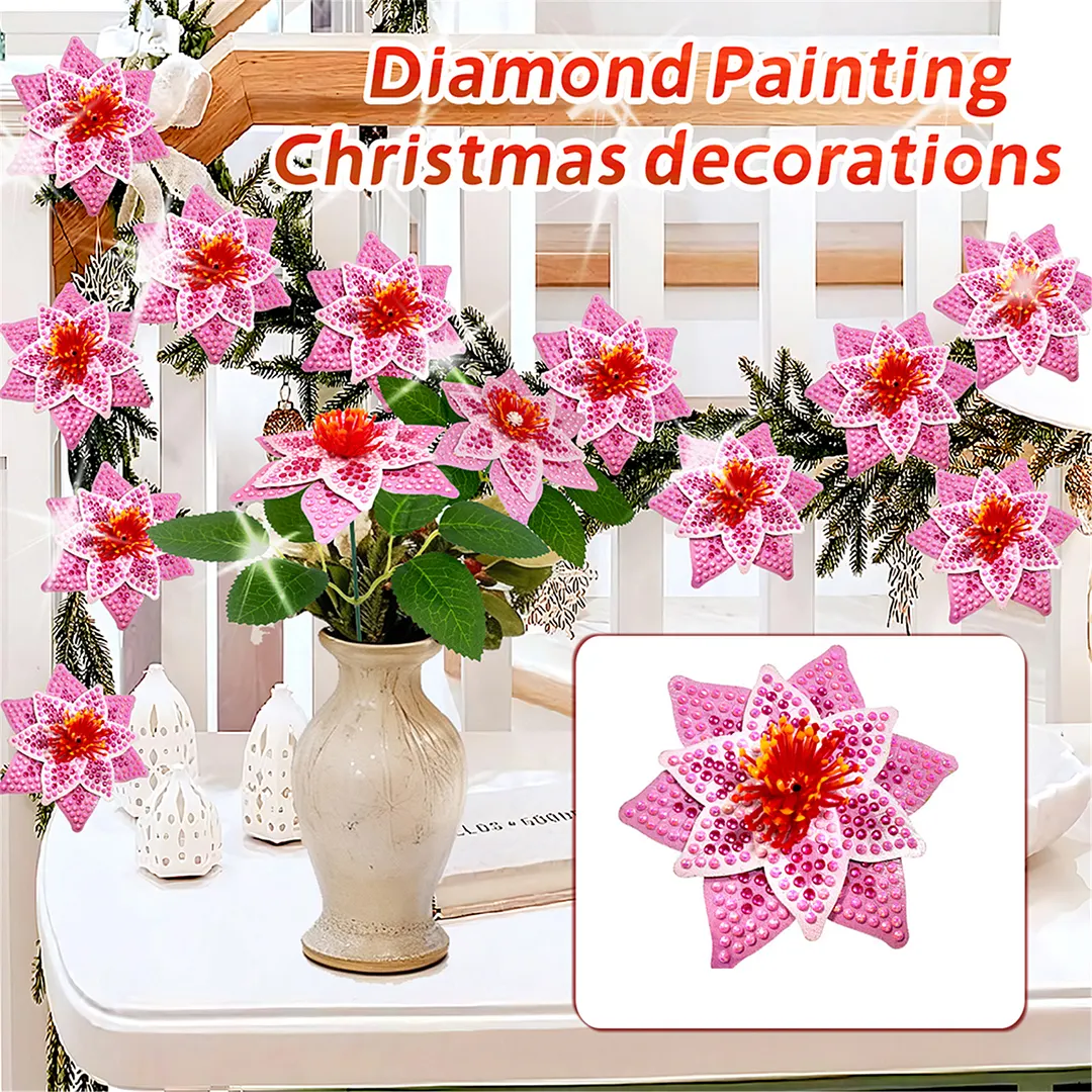 8Pcs 3D Pink Artificial Flowers DIY Desktop Diamond Art Kit for Adult Home Decor