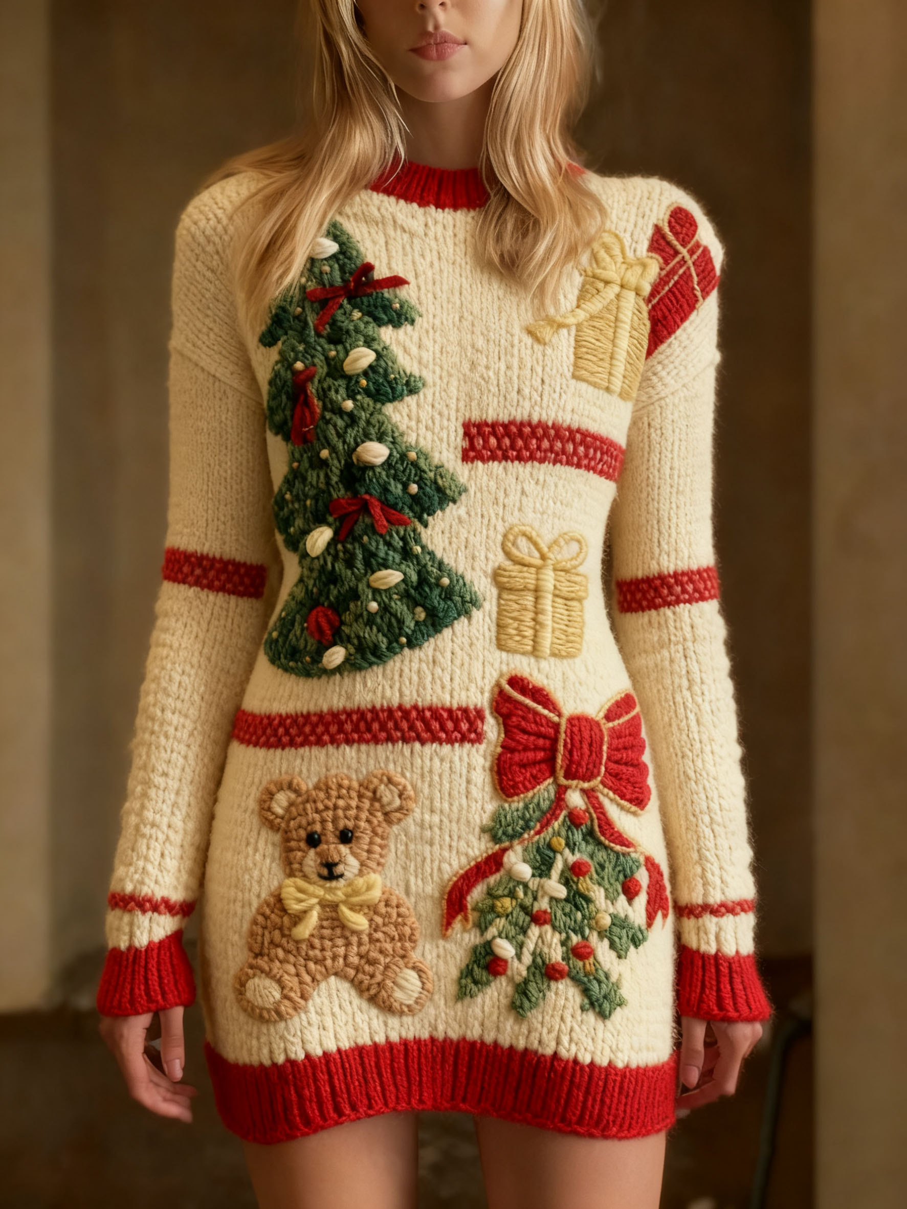 Women&rsquo;s Christmas Sweater Dress-1013