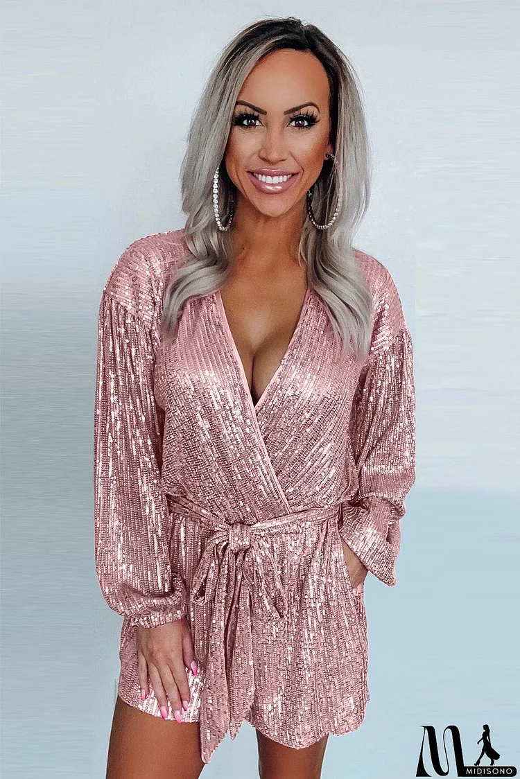 Eye-candy Sequin Pocketed Tie Romper