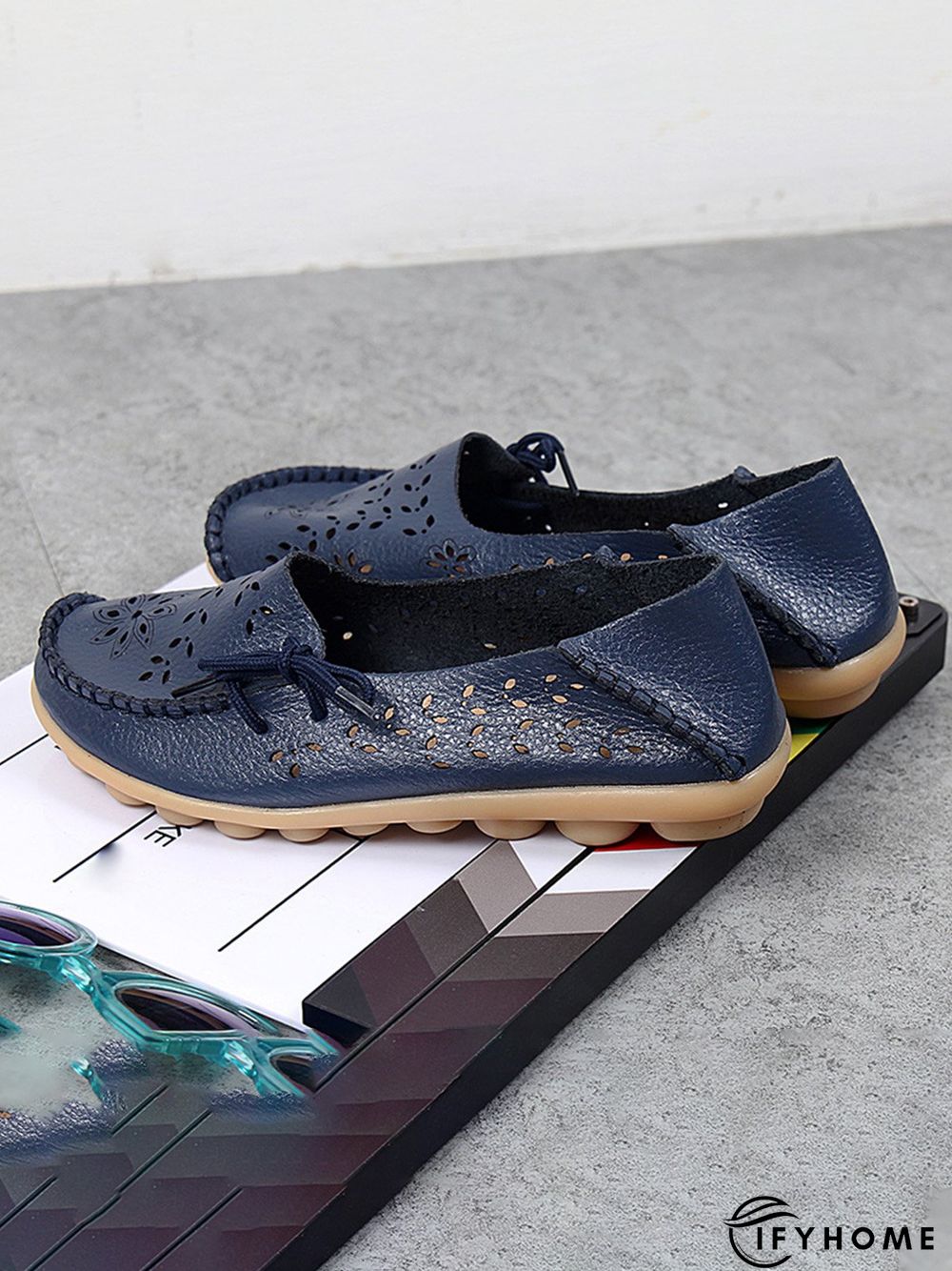 Cowhide Hollow Lace-up Portable Shoes | IFYHOME