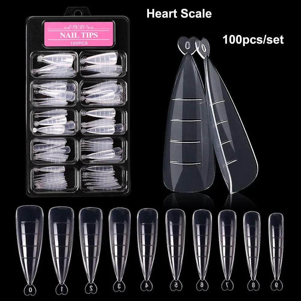 100Pcs Fake Nails Clear French Dual Form Full Nail Manicure Extension Nail Acrylic Gel Extended Arch False Nail Tips with Scale