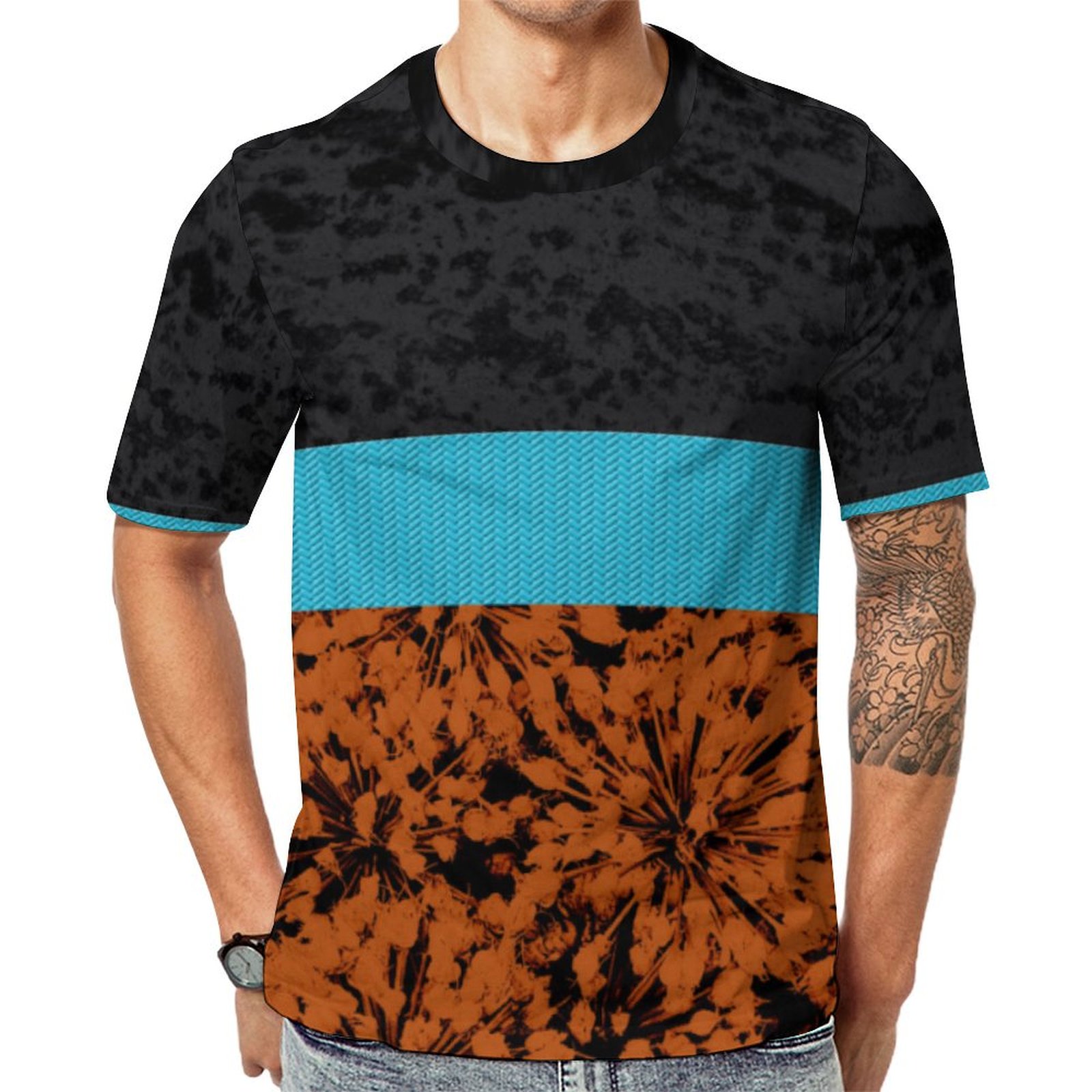 Rust Turquoise Black Thistle Abstract Short Sleeve Print Unisex Tshirt Summer Casual Tees for Men and Women Coolcoshirts