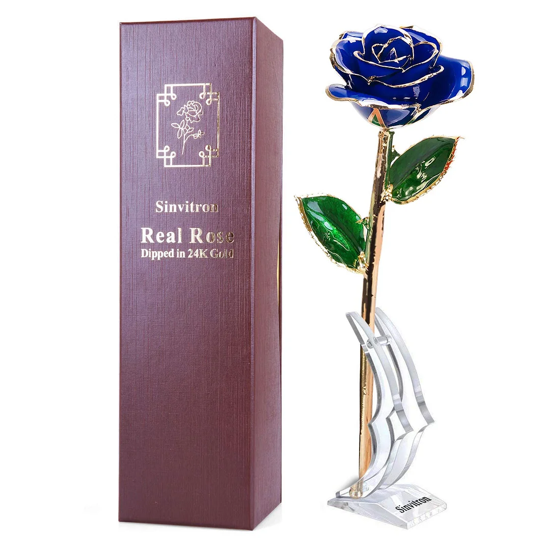 Gold Dipped Rose, Long Stem 24k Gold Dipped Real Rose Lasted Forever with Stand, Great Valentines's Day/Christmas/Wedding/Birthday Gifts for Her(Blue)