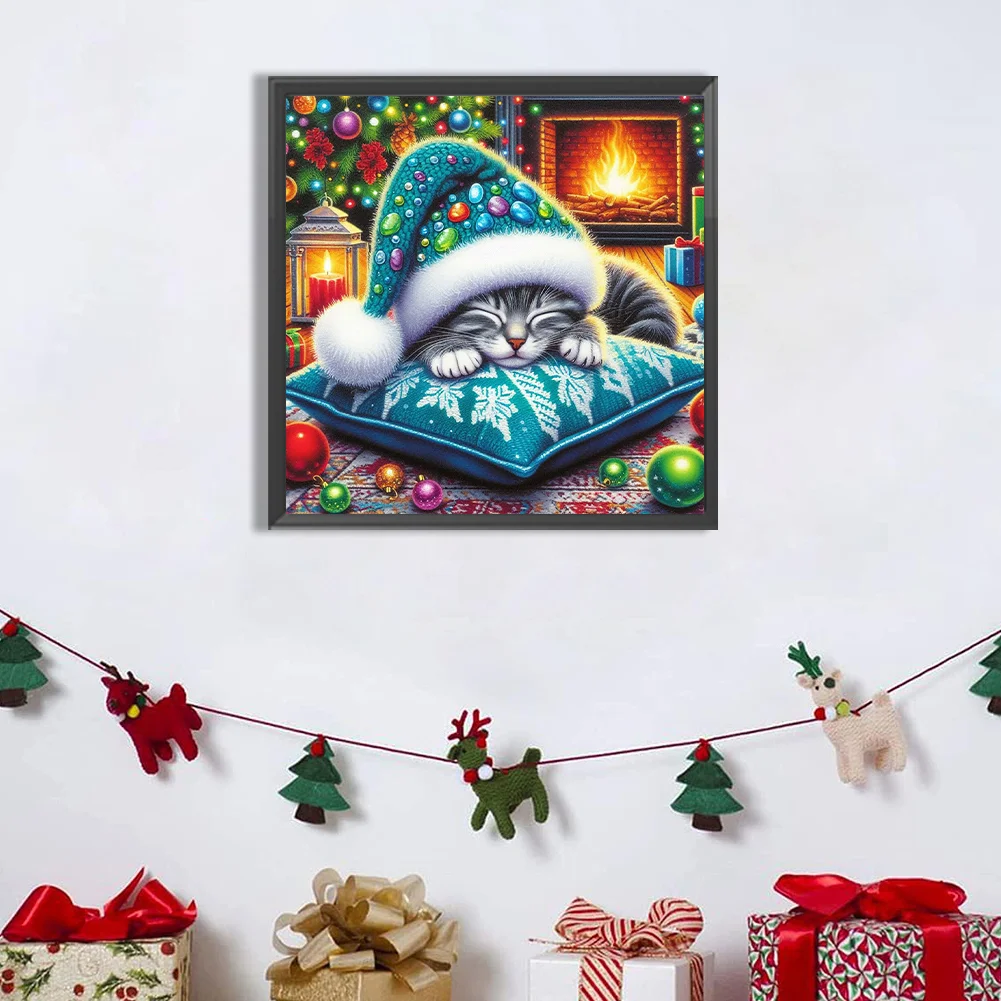 Diamond Painting - Full Round Drill - Christmas Cat(Canvas|40*40cm)
