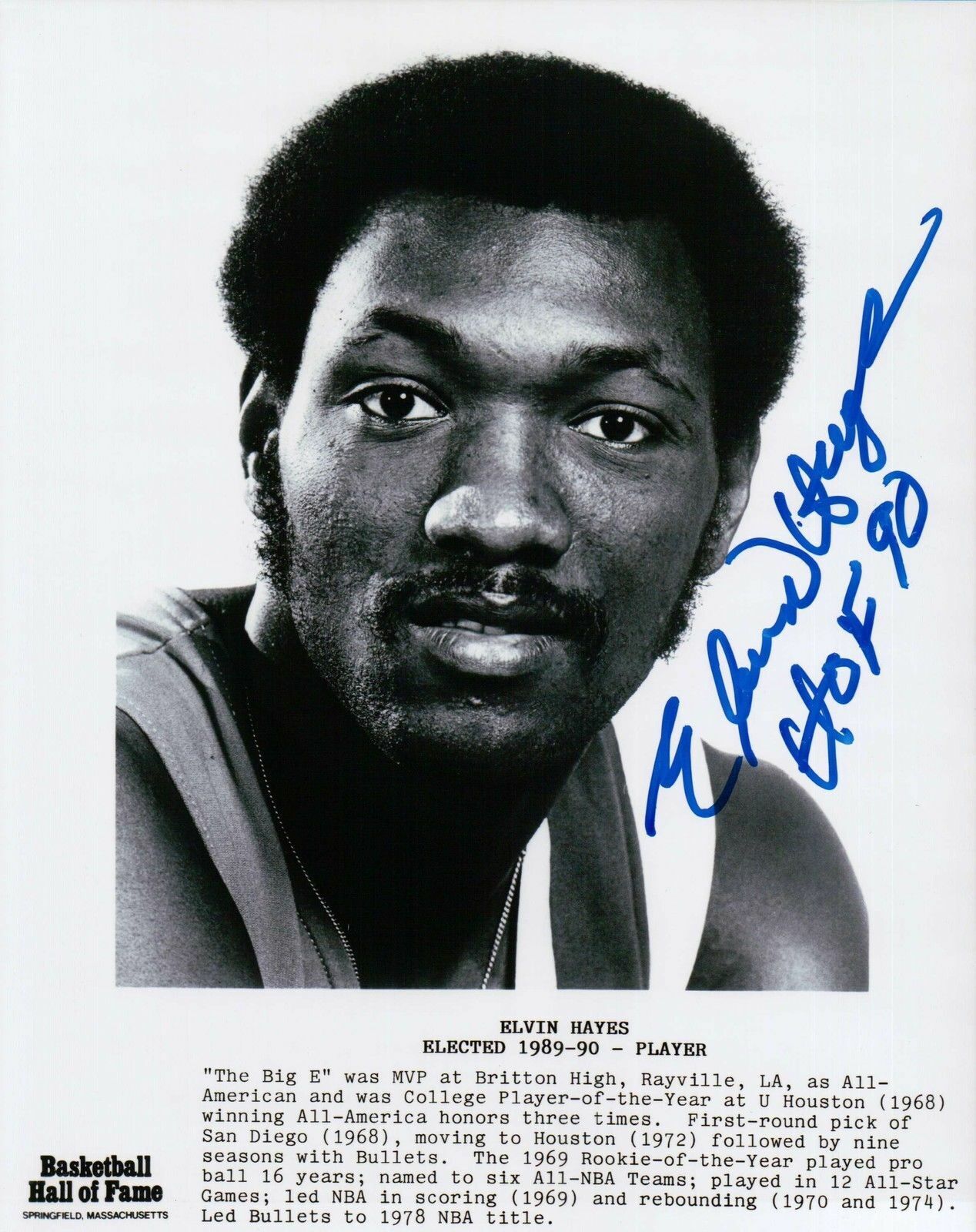 Elvin Hayes Signed 8X10 Autograph Photo Poster painting HOF 90