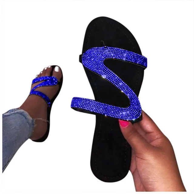 Casual Solid Crystal Slaps Women Roman Plus-size Flat Slippers Shoes For Woman Bohemian Style Women's Summer Footwear Flip Flops