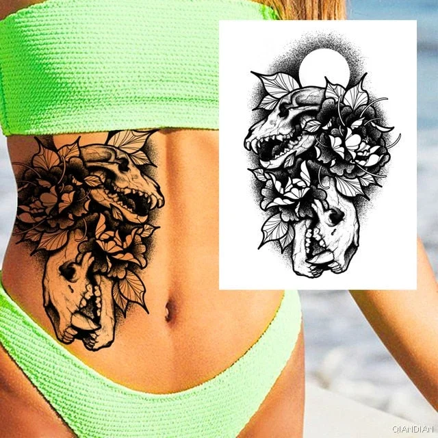 Large Tiger Lion Black Flower Fake Tattoo Sticker For Women Rose Fox BirdTemporary Tattoos DIY 3D Water Transfer Tatoos Girl Man