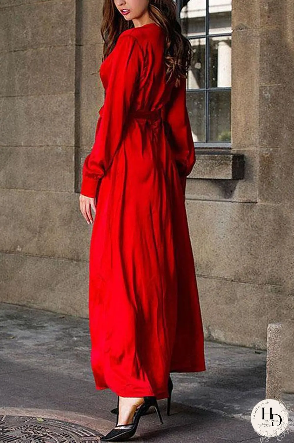 V-Neck Slit Design Sexy Maxi Dress P16338