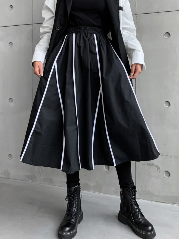 Cool Irregular Striped A-Line Long Skirt