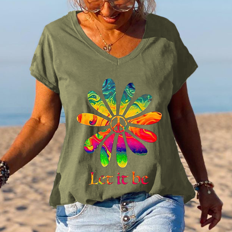 Let It Be Tie-dye Pattern Hippie Printed Women's Oversize T-shirt