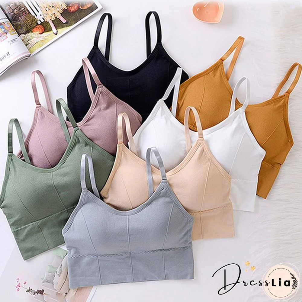 Deep V-neck Sexy Women Bra Cotton Active Bra Solid Crop Top Push-up Thickening Bra Comfortable Wireless Underwear