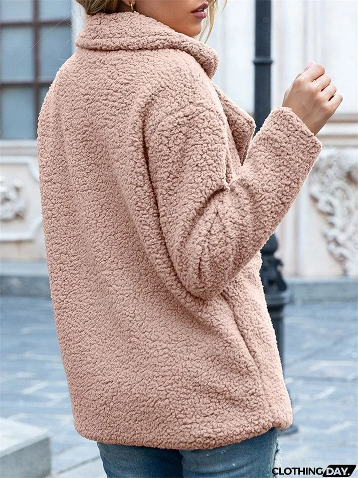 Casual Trendy Lapel Buttons Solid Color Coat For Women