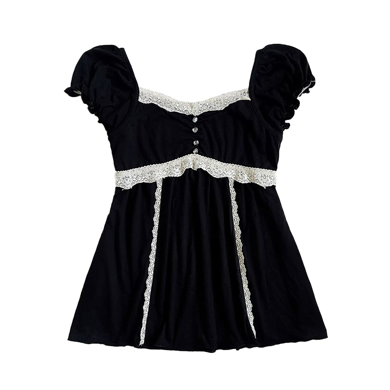 Megaarcadee Harajuku Retro Y2K Aesthetic Womens Long Sleeve Top Sexy Slim Chic Aesthetic Lace Bow Design Mini Skirt Gothic E-Girl Streetwear