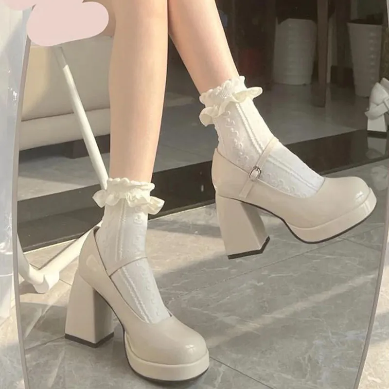 Breakj Breakj Head Mary Treasure Shoes Children Small High Heels Waterproof Wedding Shoes Bridesmaid Shoes Buckle With Thick Heel Single Shoes