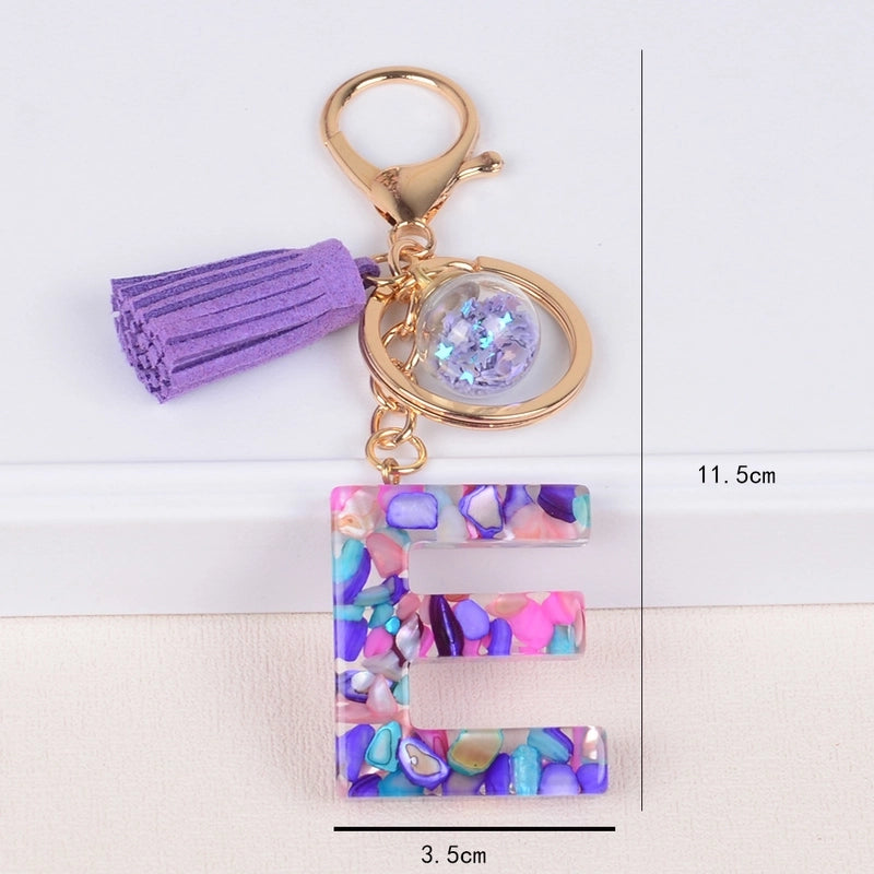 Fashion Style 26 English Letters Keychain Crystal Epoxy Color Stone Letter Tassel Pendant Bag