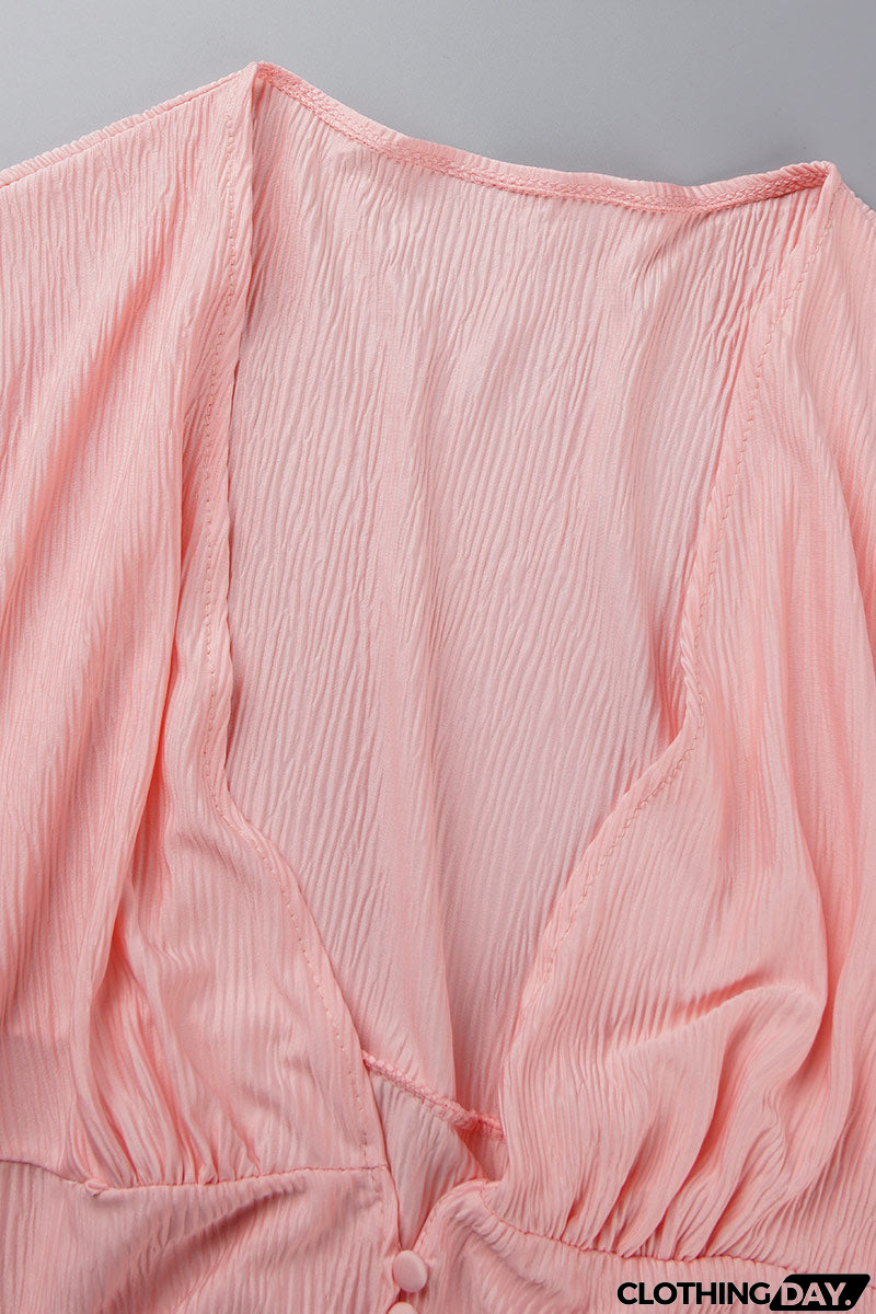 Sexy Solid Buckle Fold V Neck Pencil Skirt Dresses