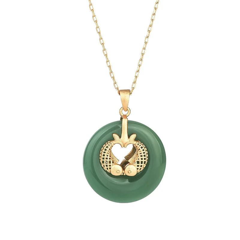 Cyan Jade Koi Fish Luck Necklace Pendant