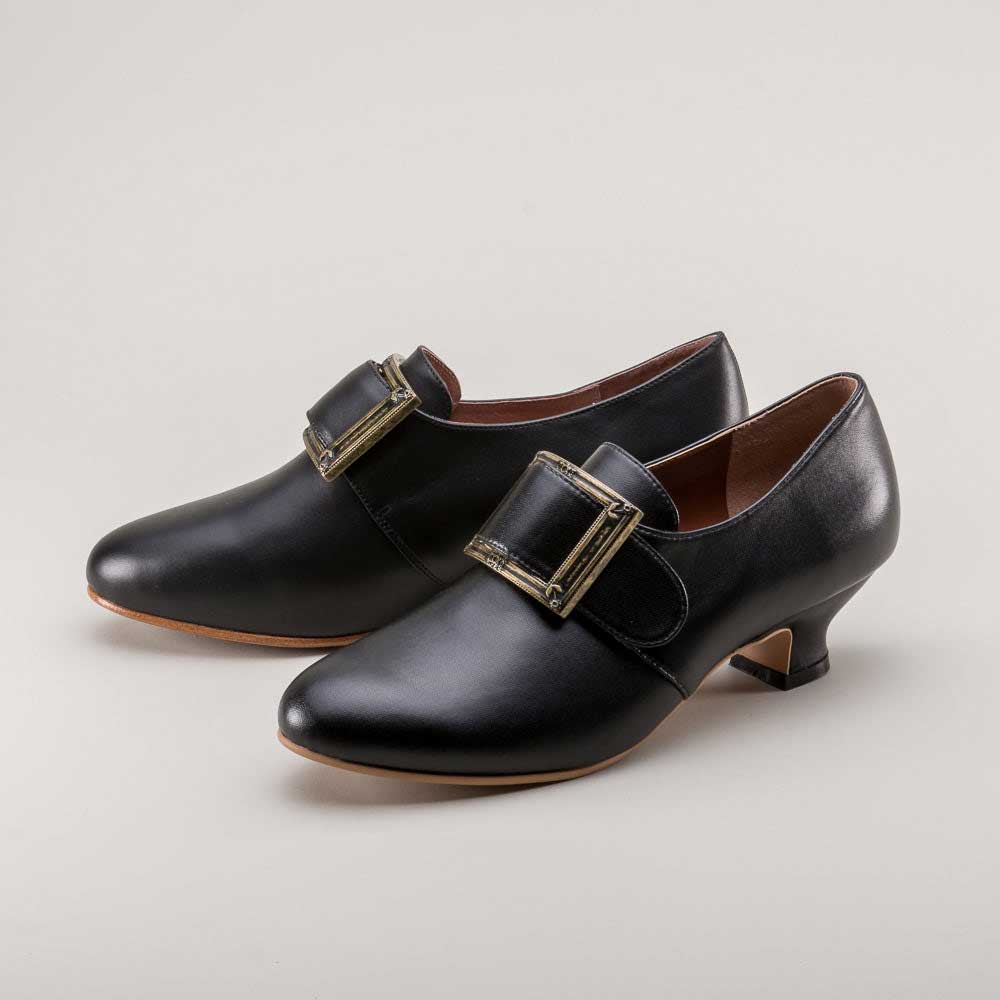 Black Vegan Leather Buckle Inlay Kitten Heel Elegant Women's Shoes Nicepairs