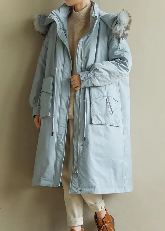 Luxury blue winter parkas plus size warm winter coat zippered fur collar outwear