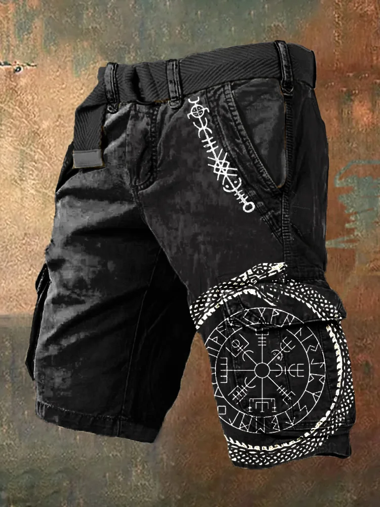 Comstylish Viking Rune  & Snake Contrast Cargo Shorts