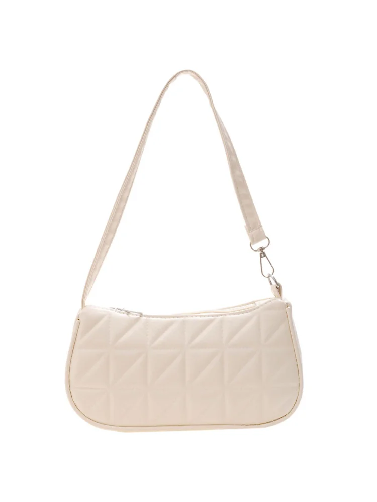 Retro Women Embossed Geometric PU Underarm Shoulder Bag Handbags (White)