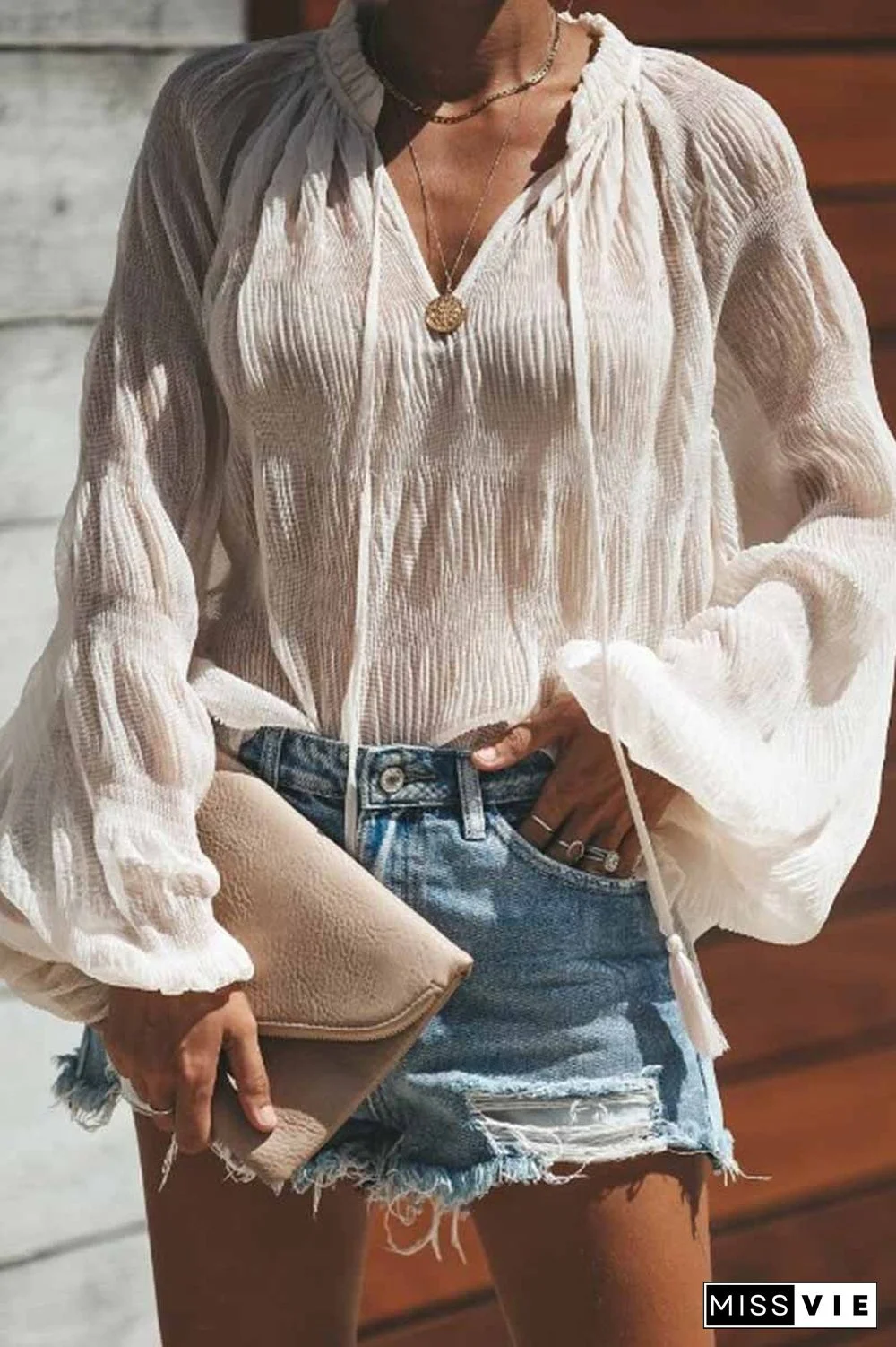 Sexy Chiffon V Neck Tie Tops