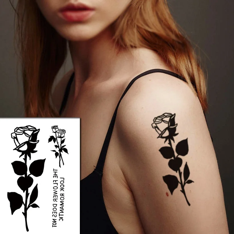 Sketch Rose Flowers Waterproof Temporary Tattoo Sticker Hand Lines Design Fake Tattoos Flash Tatoos Arm Chest Body Art for Women