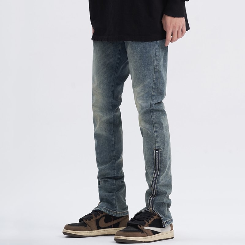 Men's Casual Straight Slim Zipper Jeans-VESSFUL