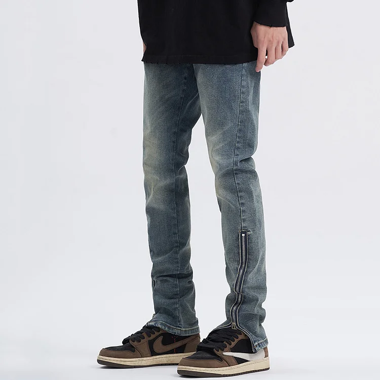 Men's Casual Straight Slim Zipper Jeans at Hiphopee