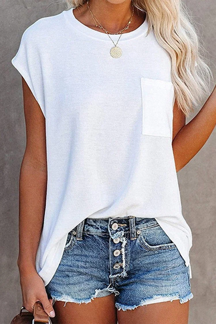 Solid Patch Pocket Split Side T-Shirt