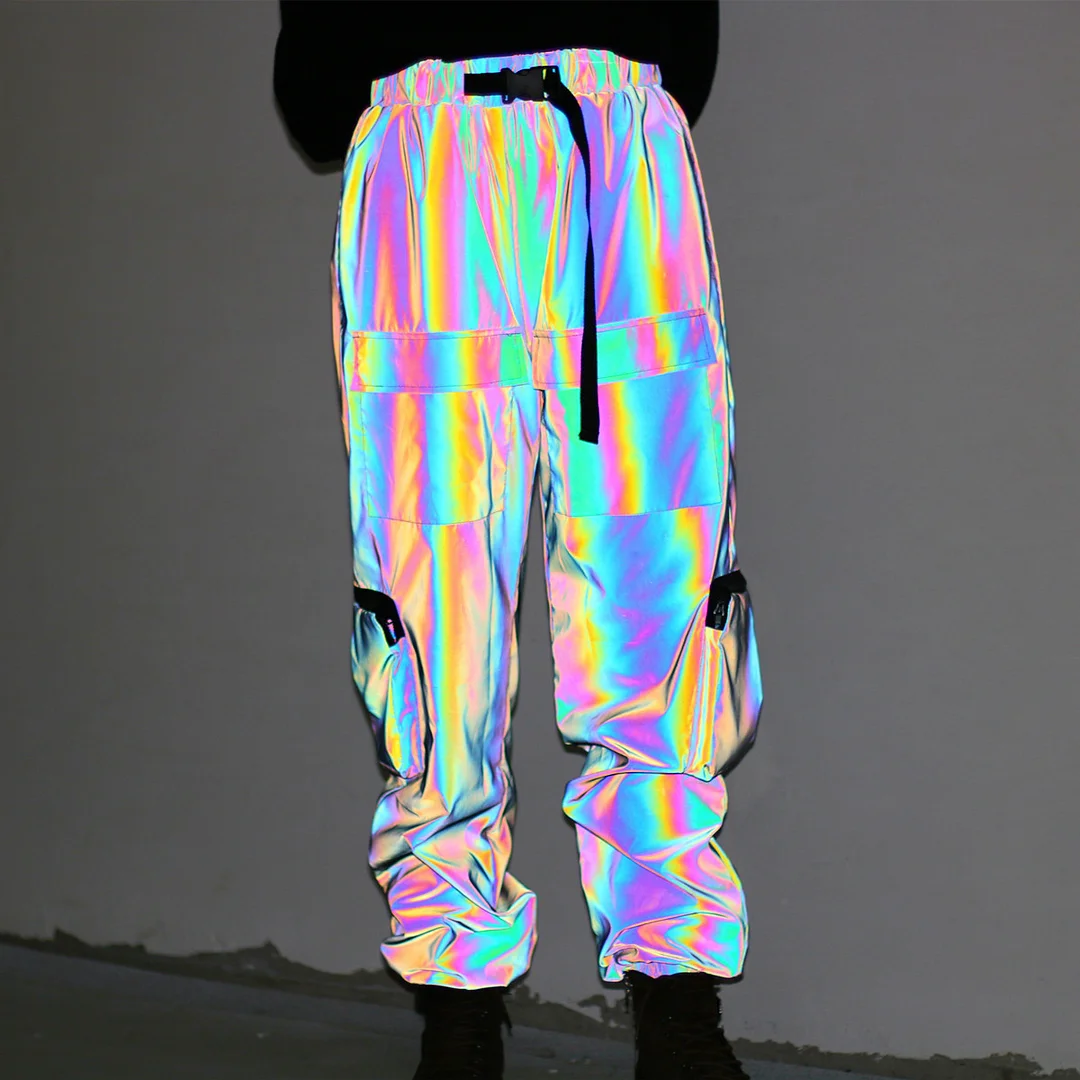 Woherb Female Nightclub Cool Luminous Pants Multi-Pocket Leg Pants-Outfit Ideas