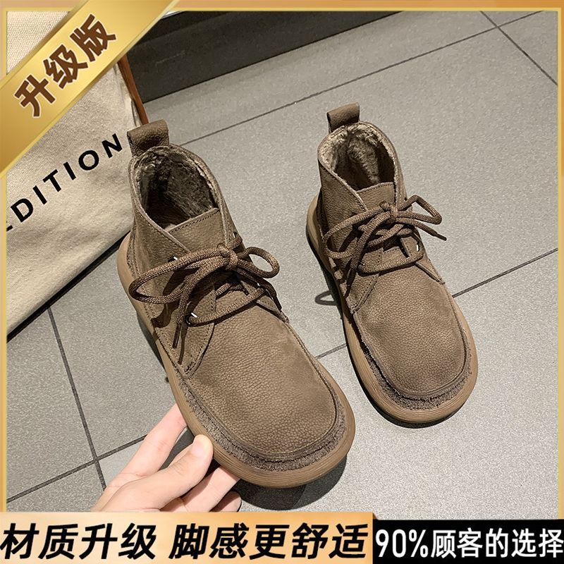 Wear-resistant Martin Women's Flat Shoes 2025 Autumn New Vintage Lace-up Comfortable Shoes Style Lightweight Bottom Boots Boots