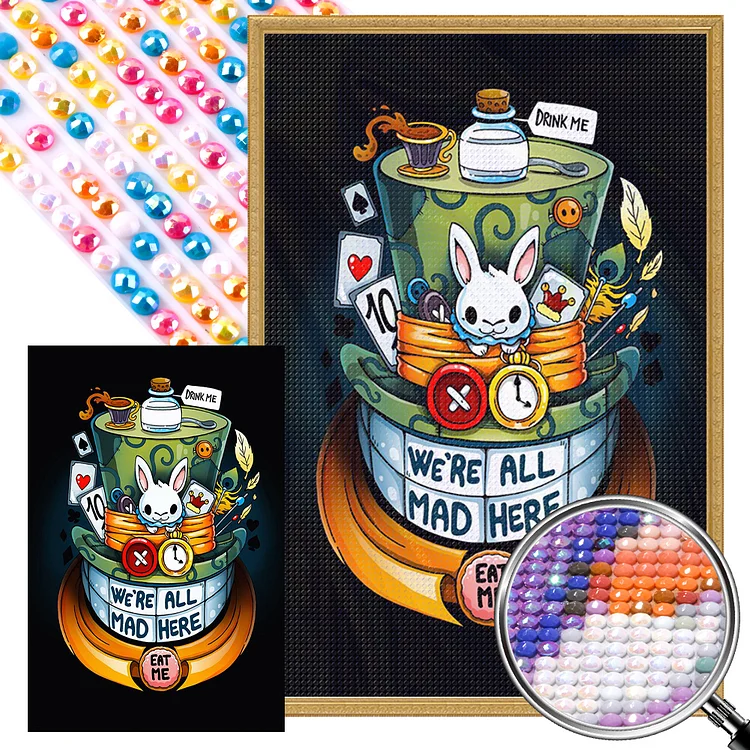 Partial AB Drill - Full Round Diamond Painting - White Rabbit And Mad Hatter 40*60CM