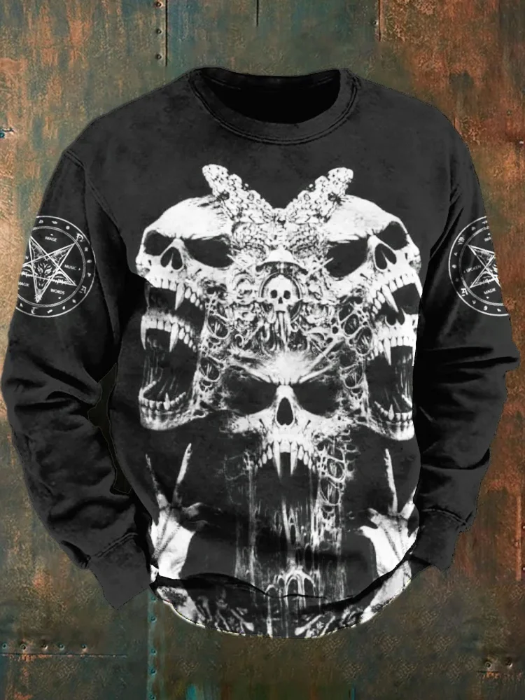 Comstylish Black Metal Skull Art Men's Casual Sweatshirt