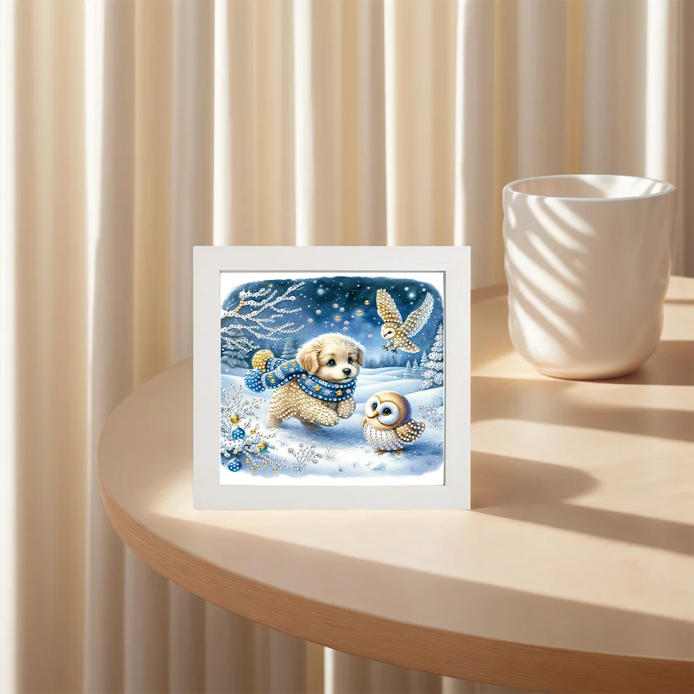 5D DIY Partial Special Shaped Drill Diamond Painting Kit Christmas Dog Decor(19.2*19.2cm)【With Frame】